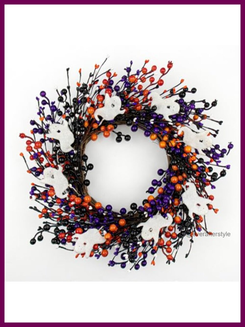 Handmade 20-Inch Halloween Wreath with Mini Ghosts, Front Door Decor